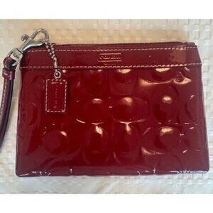 Coach Maroon Red Patent Leather Wristlet Clutch Bag 7x5x1.5" EUC